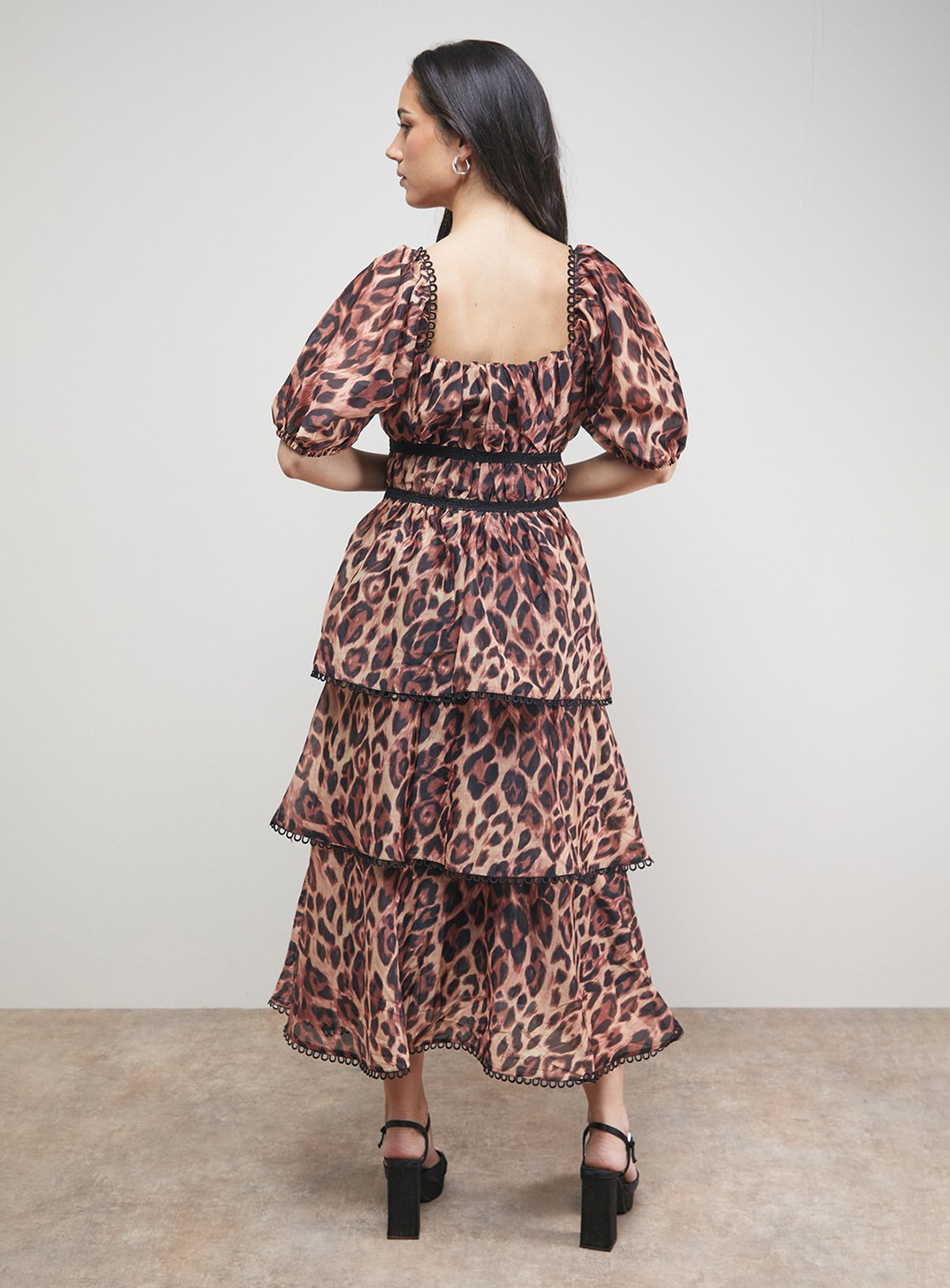 OASIS Puff Sleeve Tiered Midaxi Dress 10 - Image 3 thumbnail